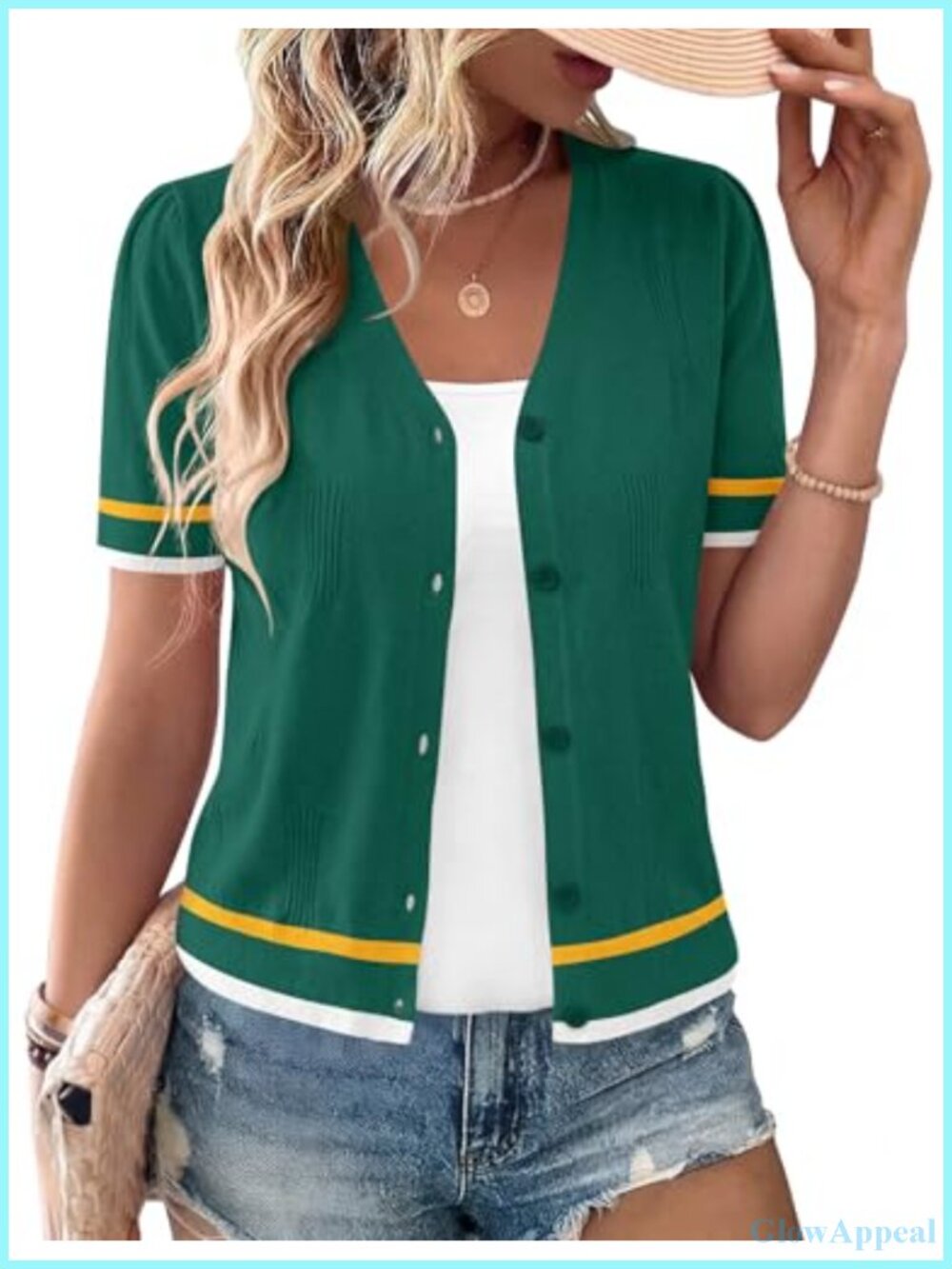 Womens V-Neck Short Sleeve Lightweight Knit Cropped Cardigan Sweater